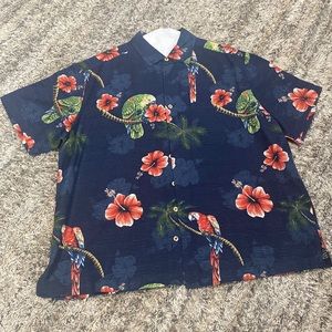 Caribbean pure 100% silk button-down short sleeve tropical men’s shirt sz 2XB